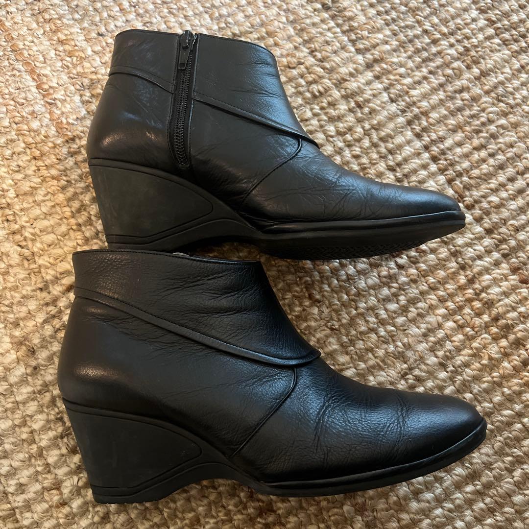Pedala ぺダラ　レザーブーツ　内側サイドファスナー　24.5㎝　ブラック黒