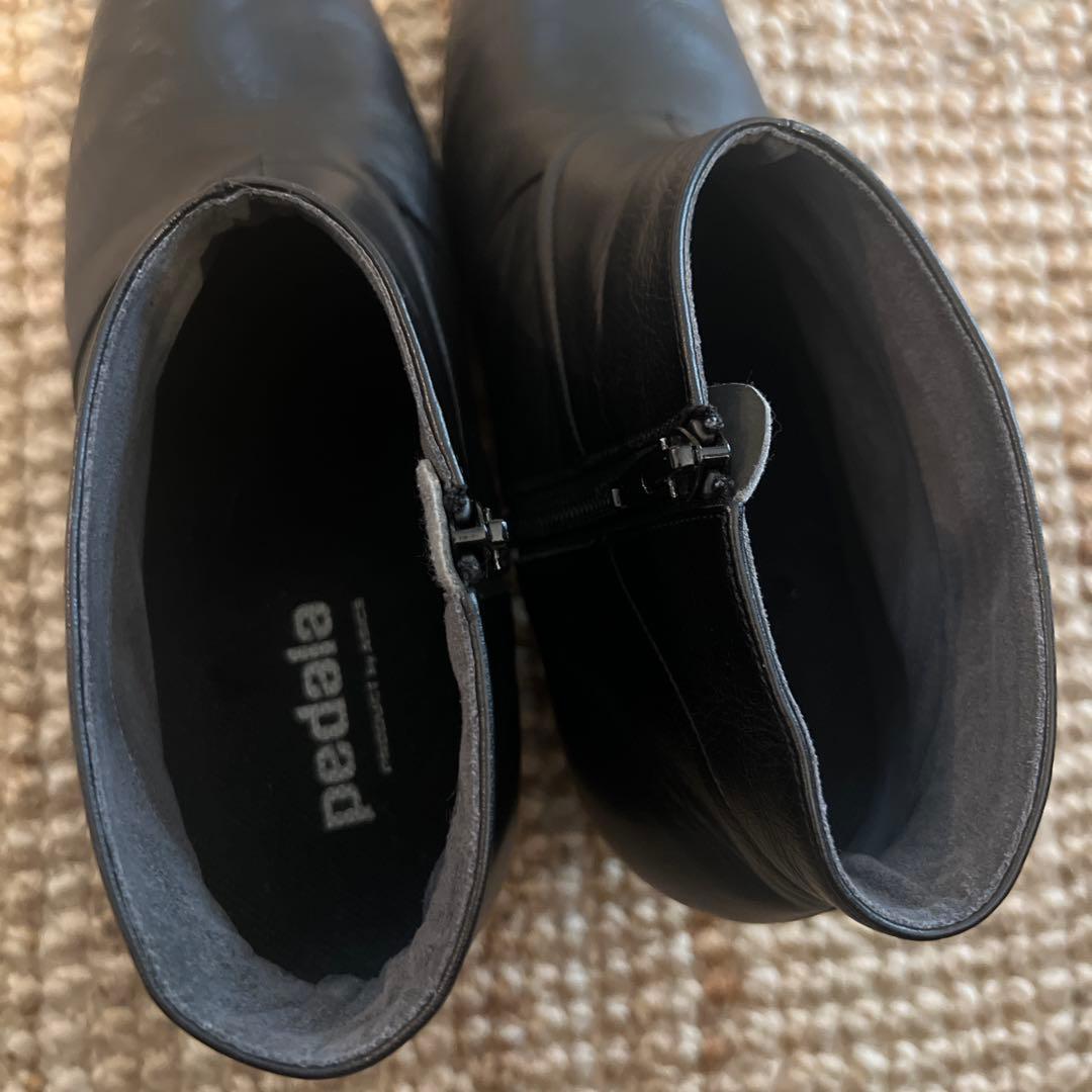 Pedala ぺダラ　レザーブーツ　内側サイドファスナー　24.5㎝　ブラック黒