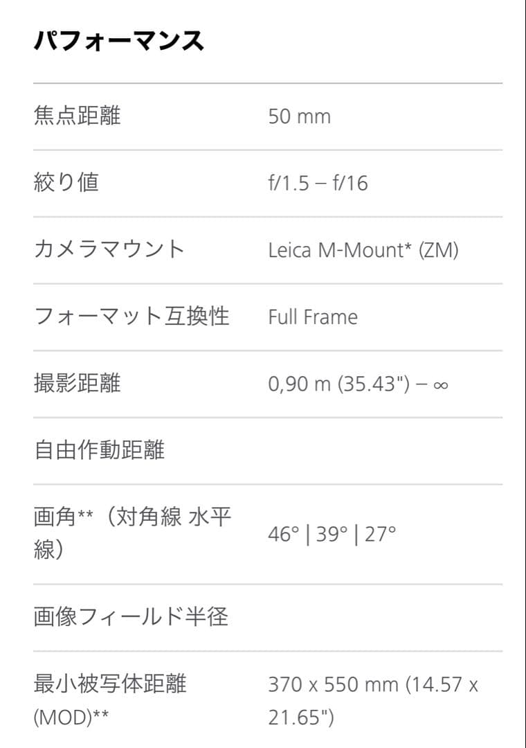 カールツァイス ZEISS C Sonnar T* 1.5/50 ZM ライカ用