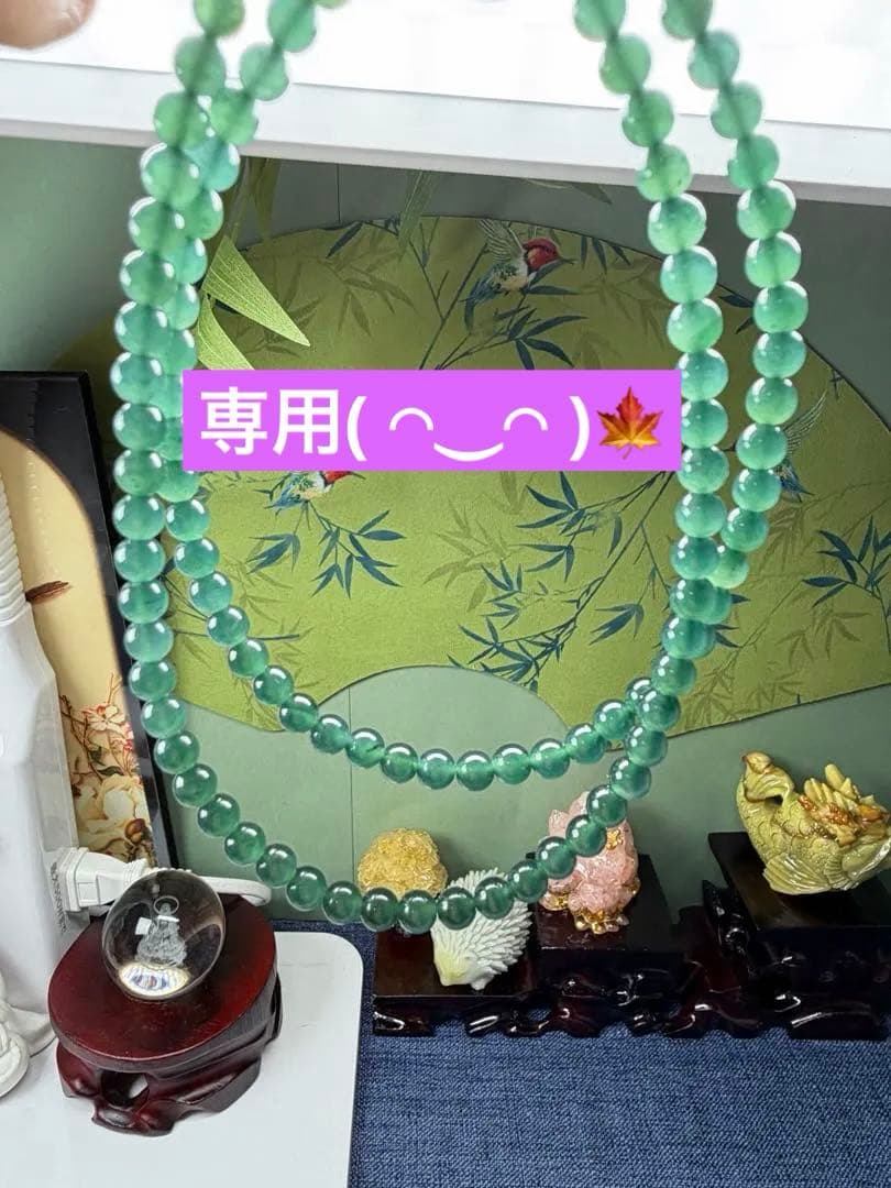 贅沢‼️天然本翡翠　高品質氷種藍緑色味翡翠一連ネックレス　鑑定書付き