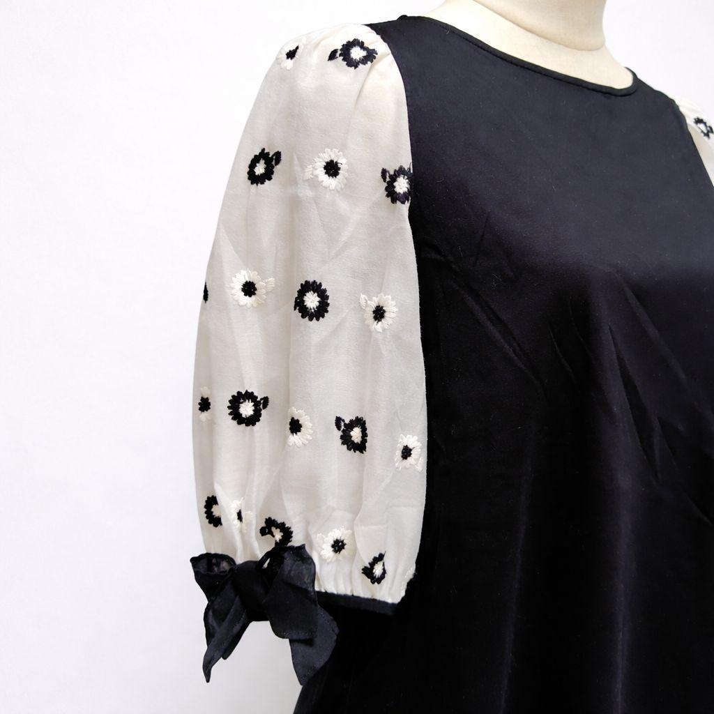 エムズグレイシー M’S GRACY 袖フラワー刺繍 リボン L 40 黒