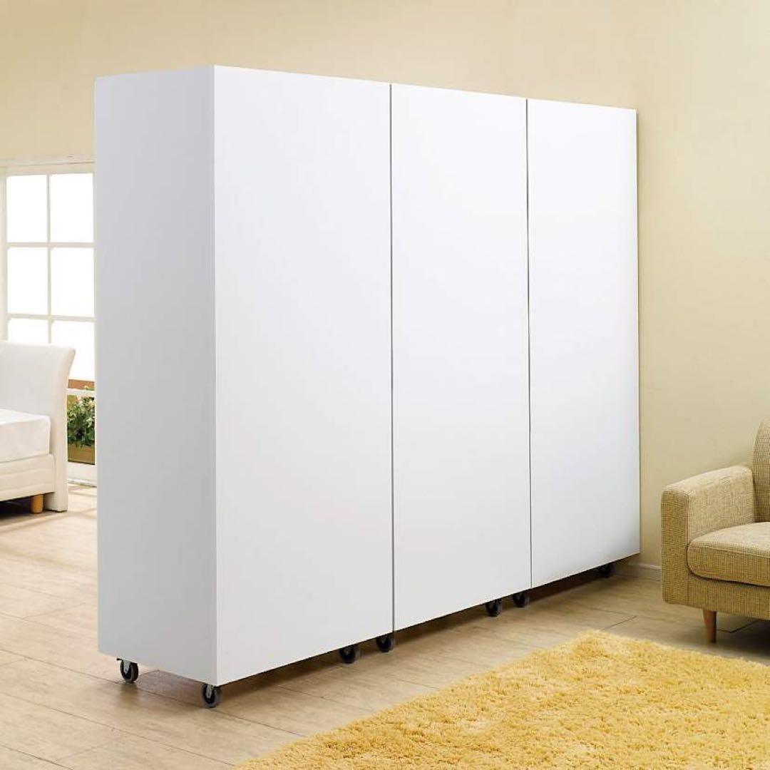 dinos間仕切り移動式ミラークローゼット白 二段タイプ