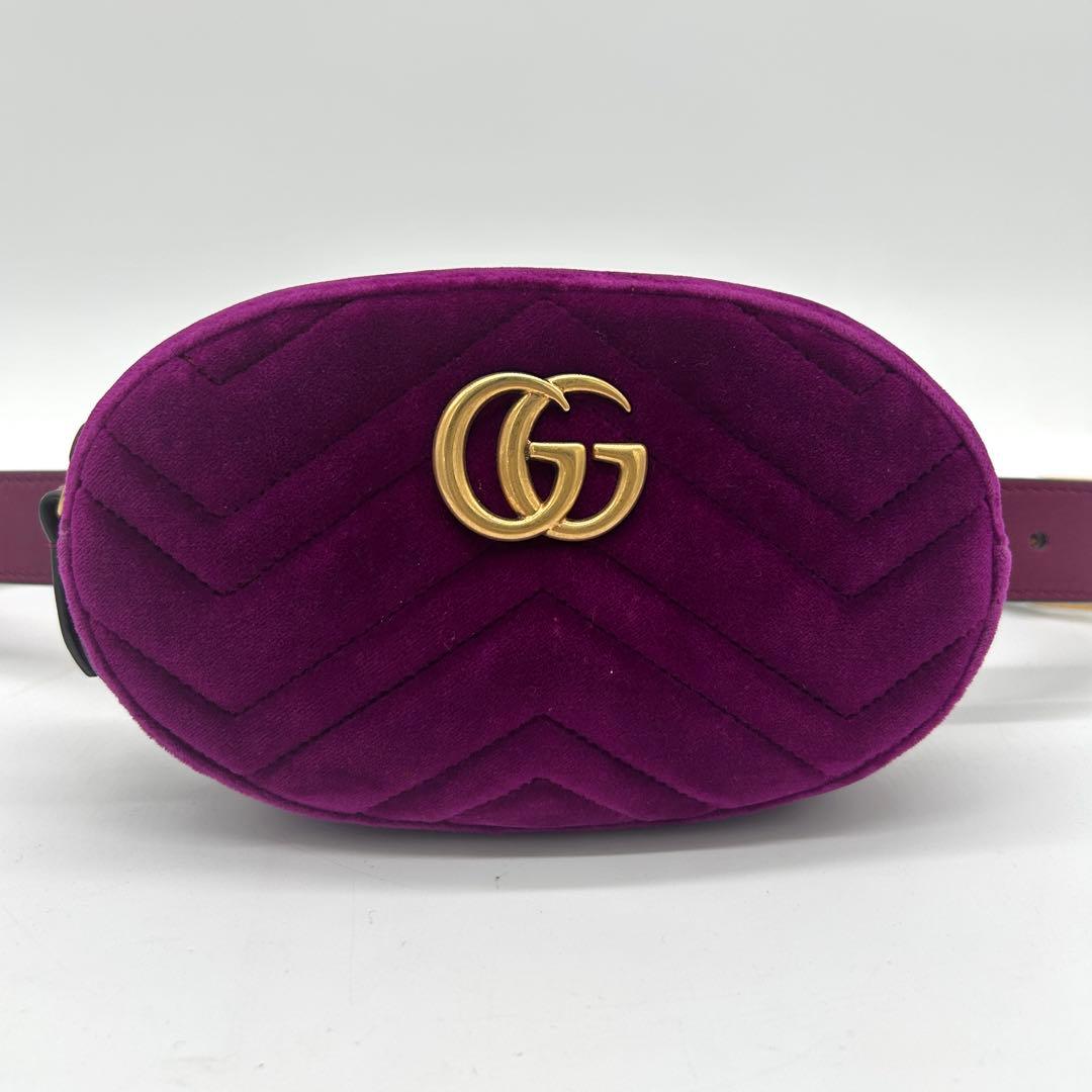 【極美品】グッチ マーモント ベロア ボディバッグ ウエストポーチ パープル