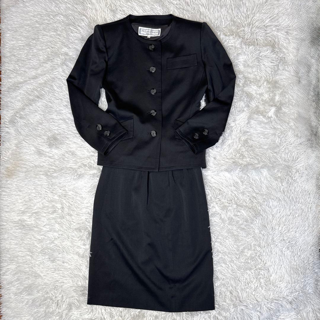 美品✨️イヴサンローラン スカートスーツ セットアップ ノーカラージャケット 黒