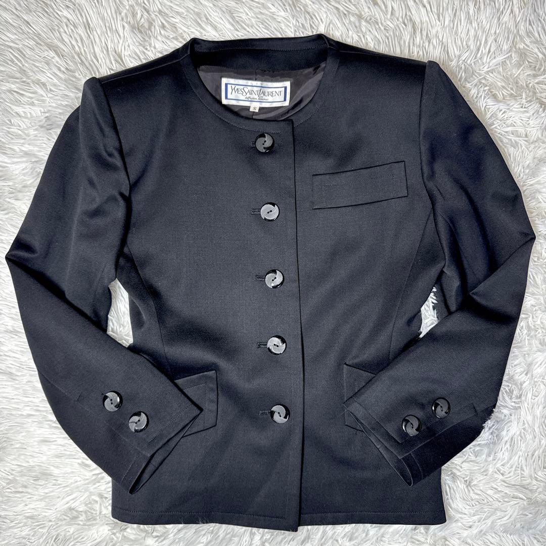 美品✨️イヴサンローラン スカートスーツ セットアップ ノーカラージャケット 黒