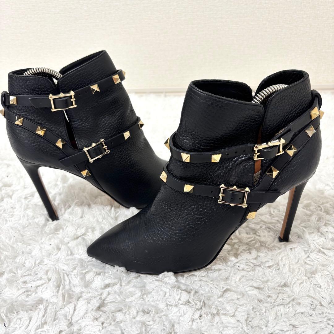 美品✨ヴァレンティノ ロックスタッズ ショートブーツ レザー ヒール ベルト