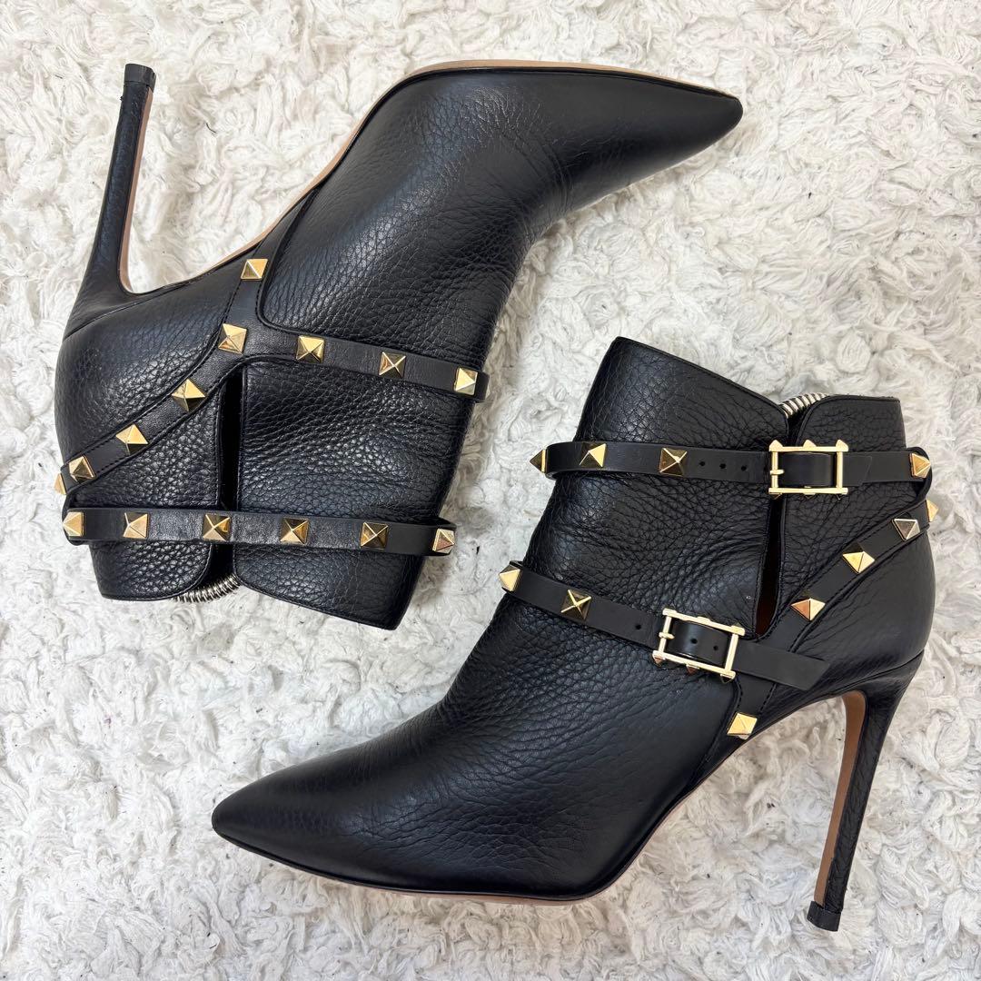 美品✨ヴァレンティノ ロックスタッズ ショートブーツ レザー ヒール ベルト