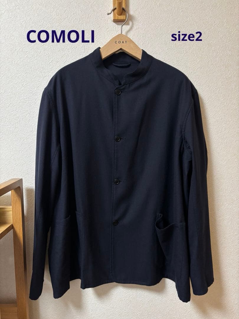 COMOLI ウールフラノスタンドカラージャケット　ネイビー