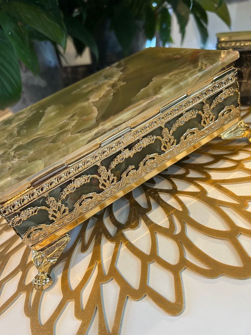 大理石 アンティーク　オニキス　グリーン　ジュエリーボックス　小物入れ