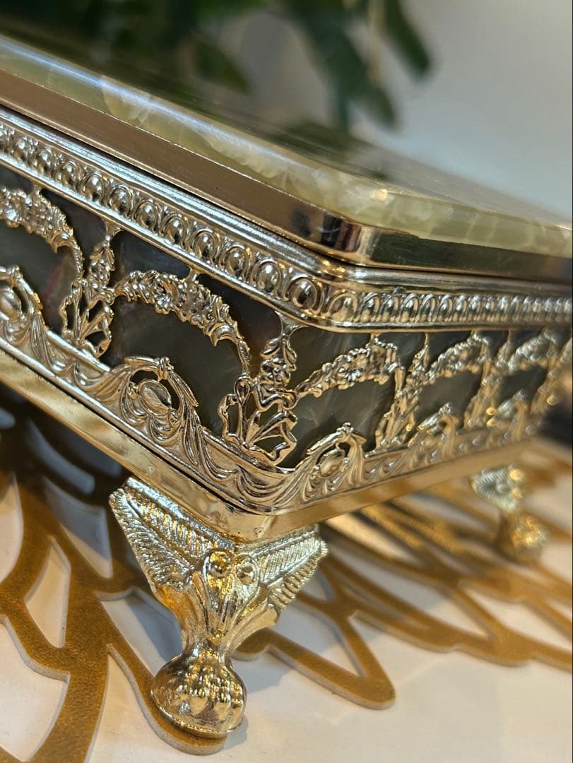 大理石 アンティーク　オニキス　グリーン　ジュエリーボックス　小物入れ