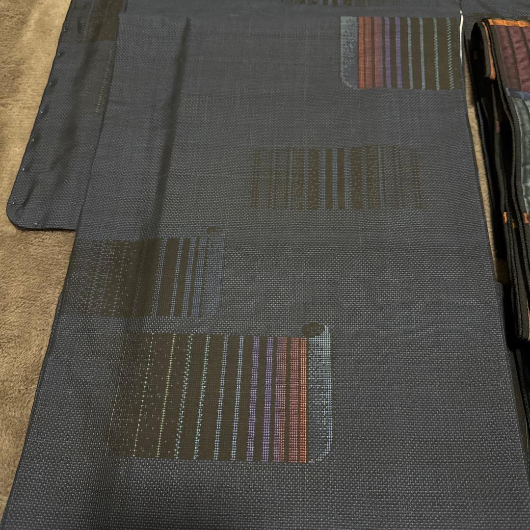 希少モデルサイズ　かっこいいセットしつけ糸付未使用大島紬　未使用お洒落袋帯