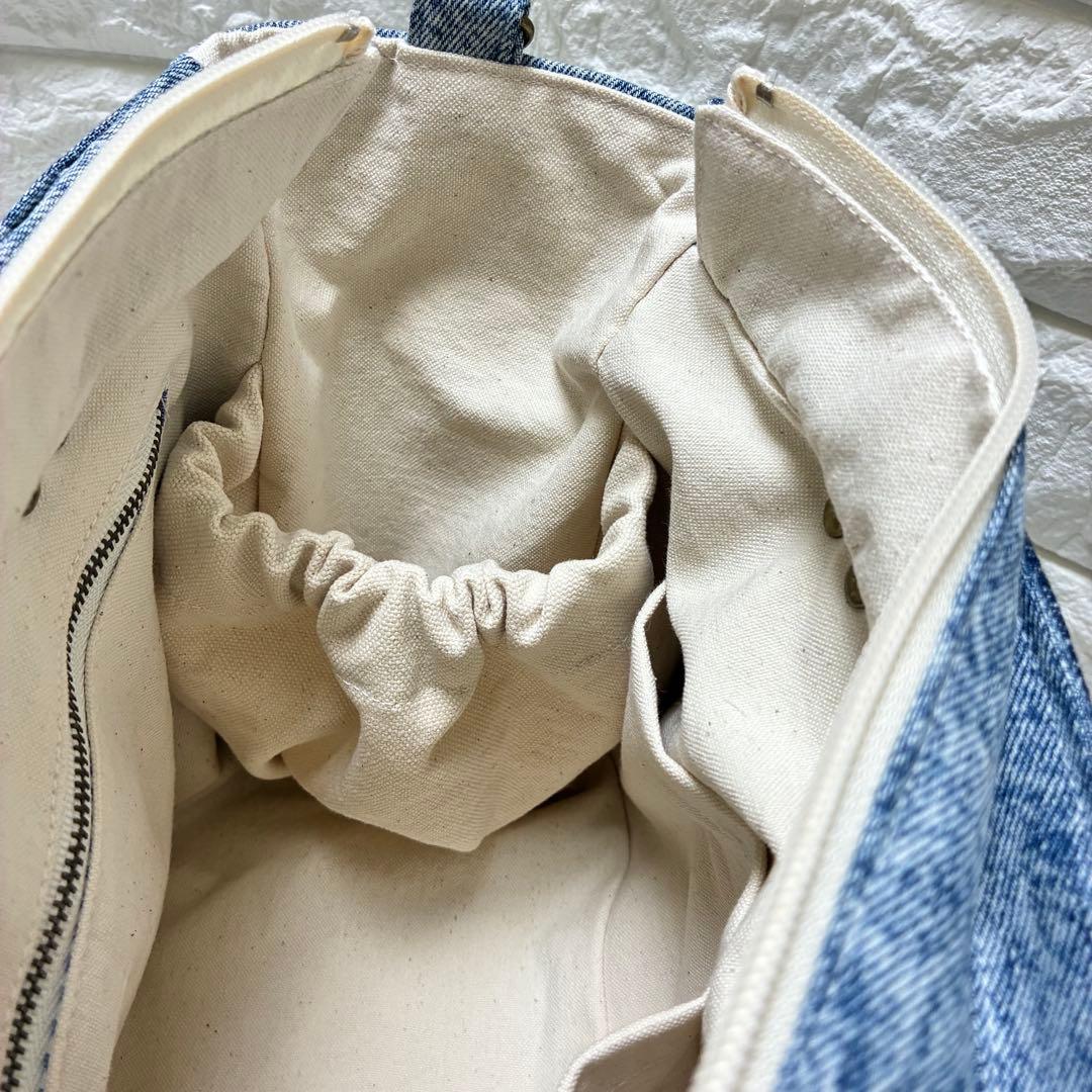 デニムリメイク　編み込みトートバッグ⭐︎バンブー持ち手⭐︎2連ハートチャーム付き