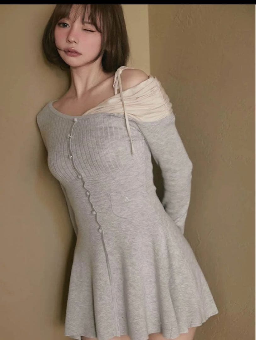 ワンピース Helen knit flare mini dress Gray