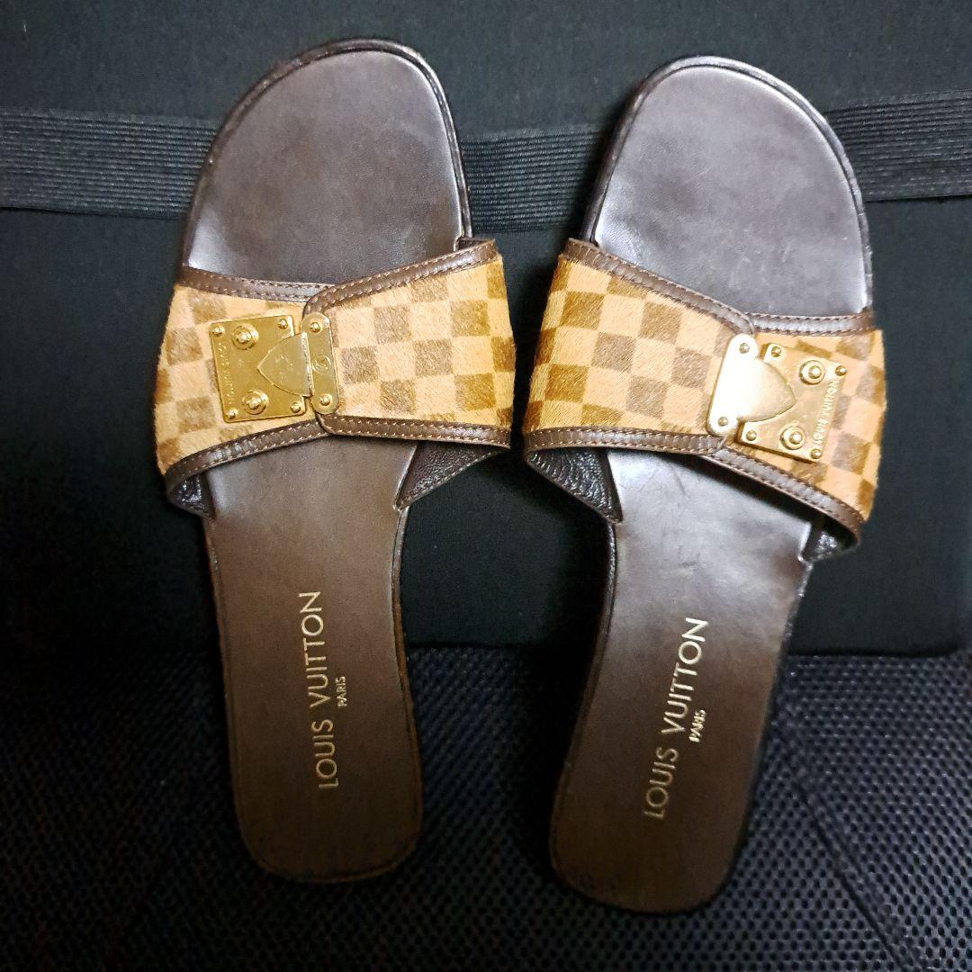 ★セール★Louis Vuitton ダミエ柄 ハラコフラットサンダル