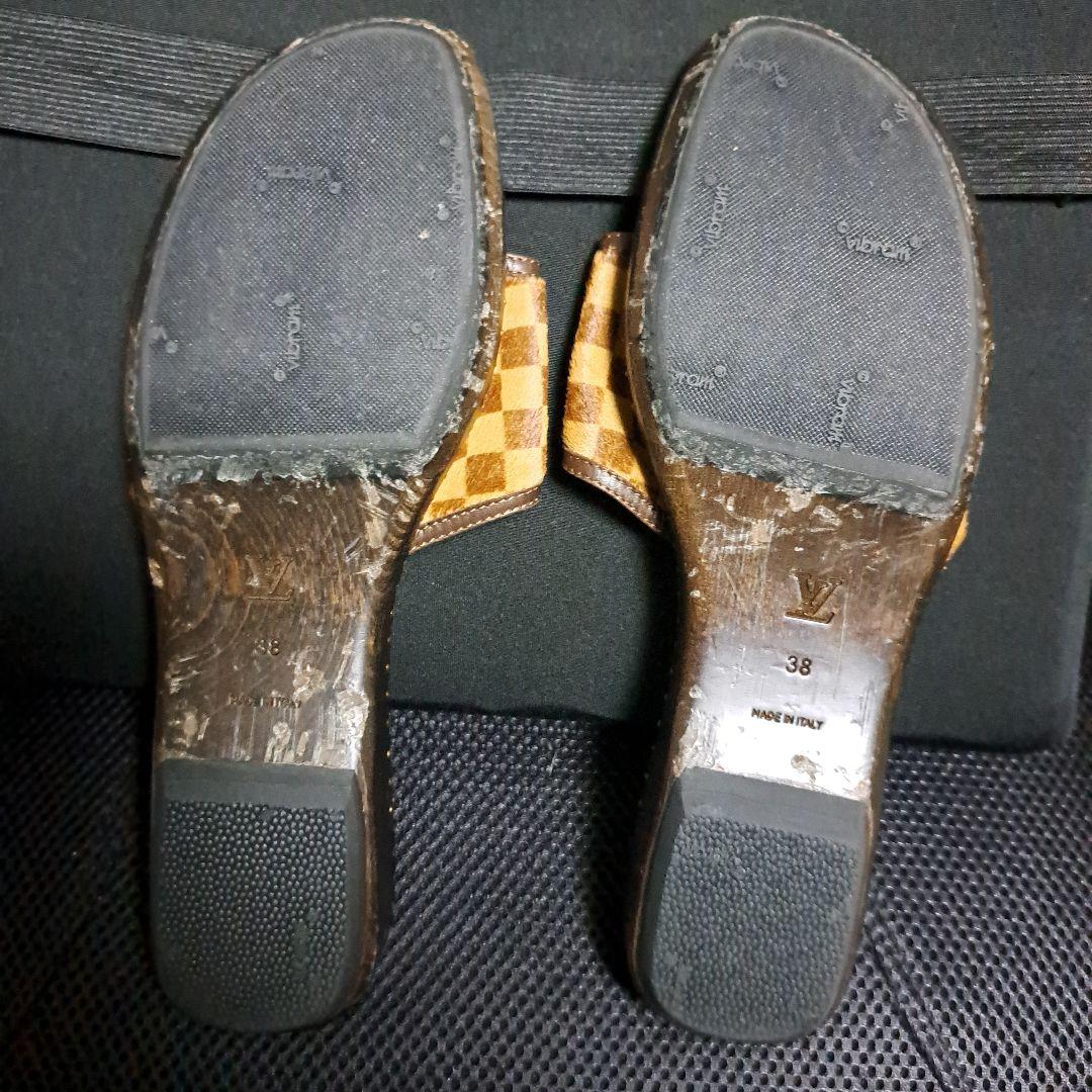 ★セール★Louis Vuitton ダミエ柄 ハラコフラットサンダル