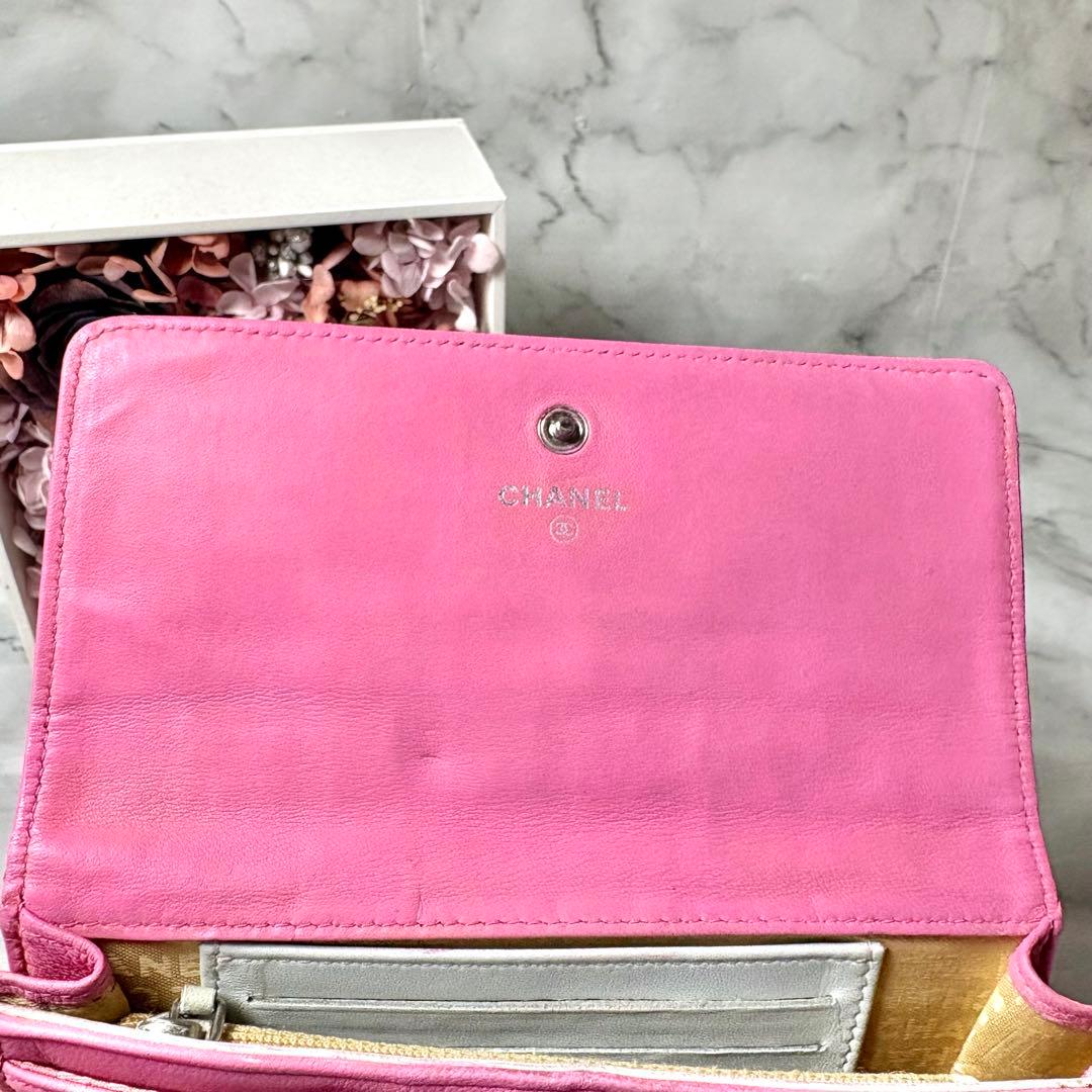 ♡5.4万→♡シャネル 財布 アイコン ピンク ラムスキン ギャランティーカード