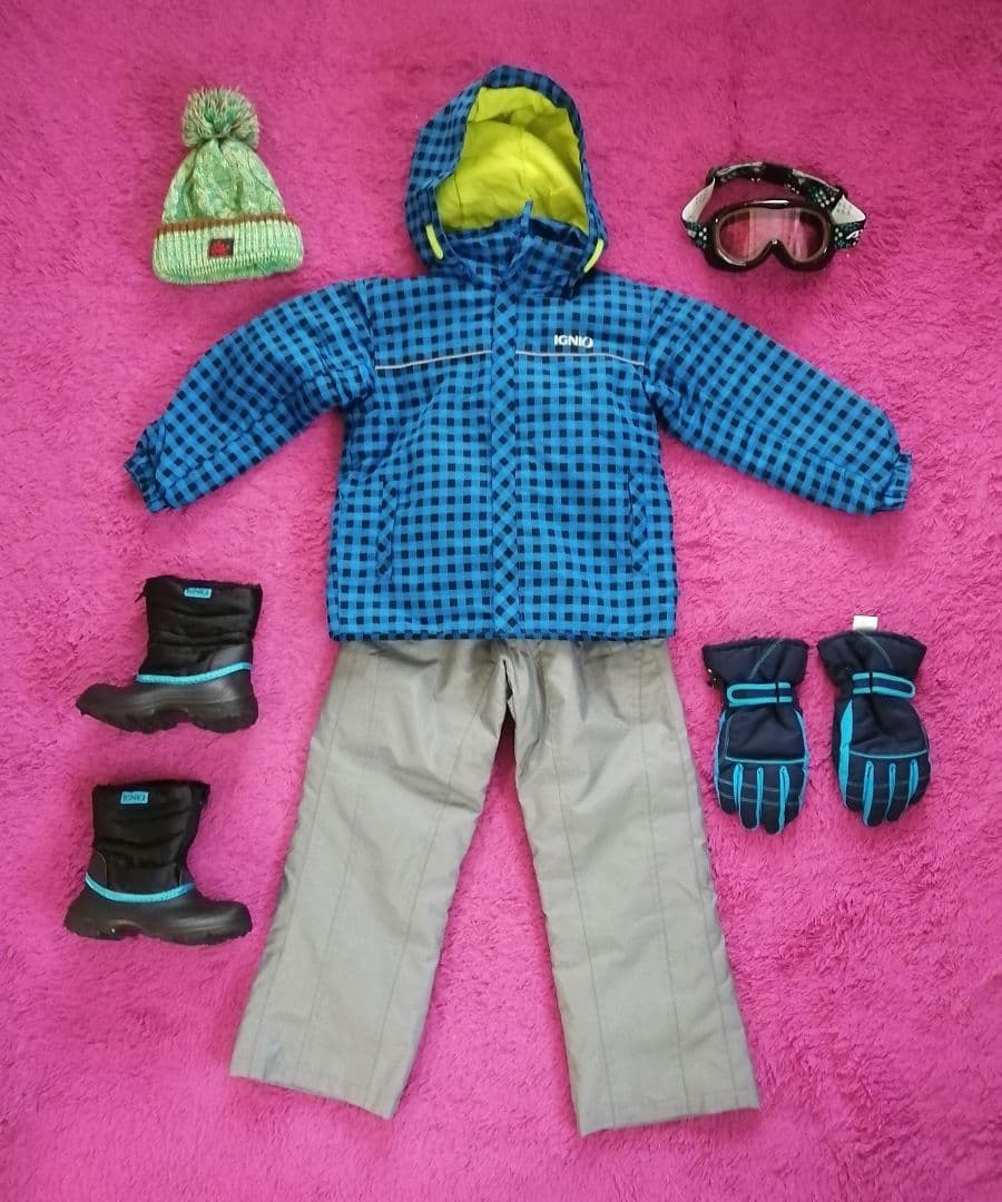 【美品】キッズ 男の子 110 120 スキーウェア 上下 ゴーグル グローブ