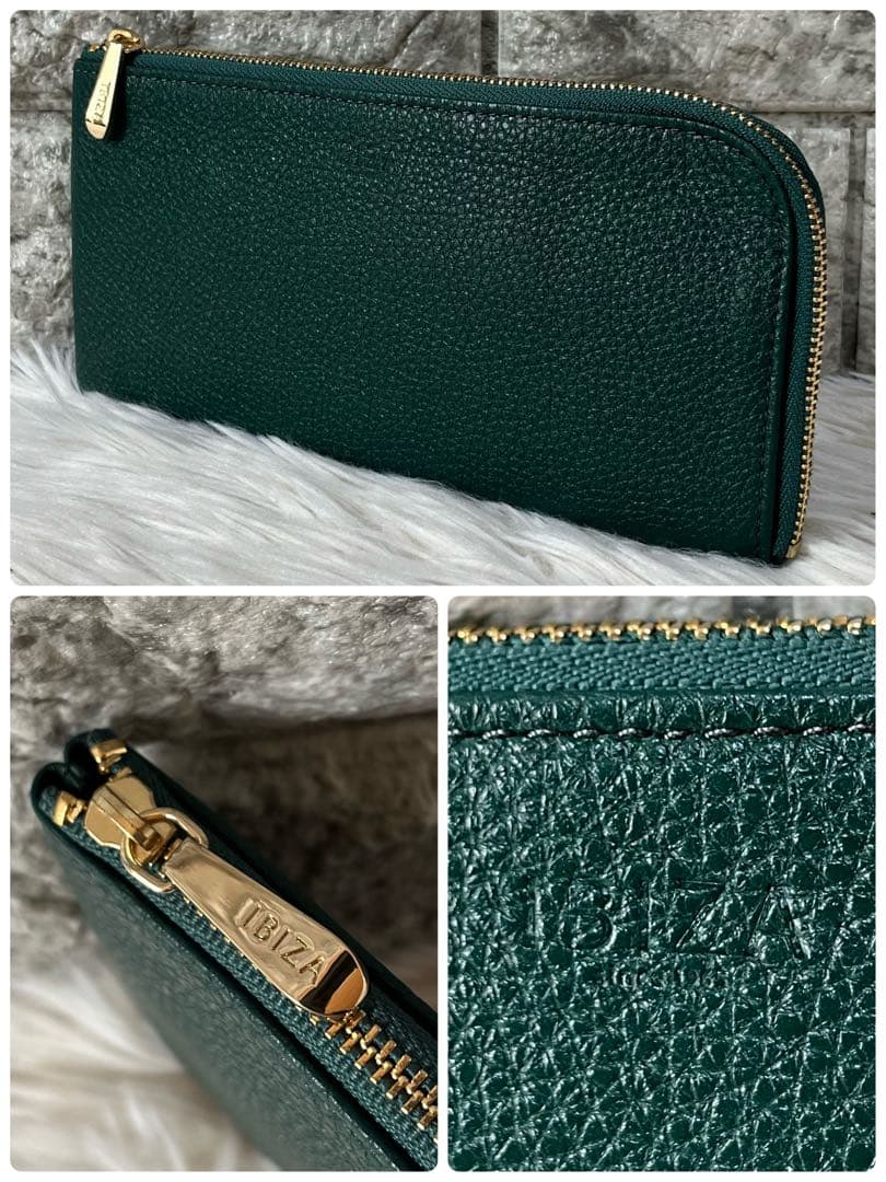 【極美品】イビサ　シュリンクレザー　L字ファスナー　スリムウォレット　長財布