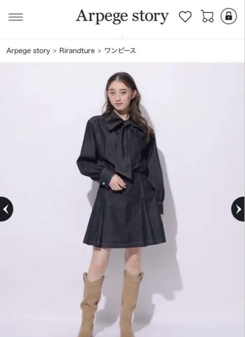 未使用品　リランドチュール　デニムボウタイミニワンピース　紺　M