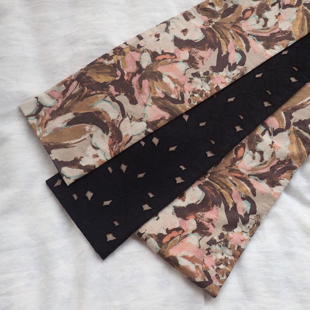 m*　ハンドメイド半幅帯No,48＋黒レース半襟　おまとめ