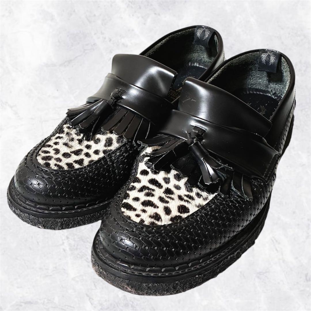 ジョージコックス×フレッドペリー タッセルローファー ハラコ レオパード 黒