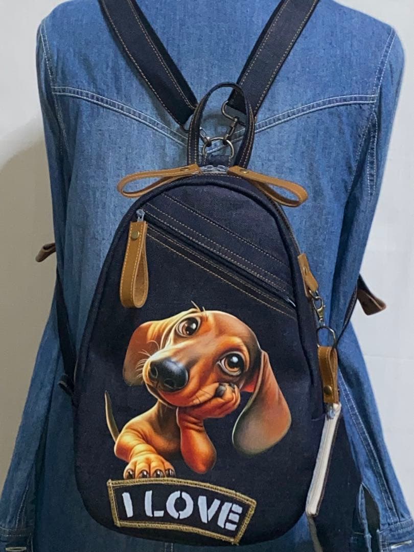 ダックスのプリントイラスト ショルダーバッグ ネイビー