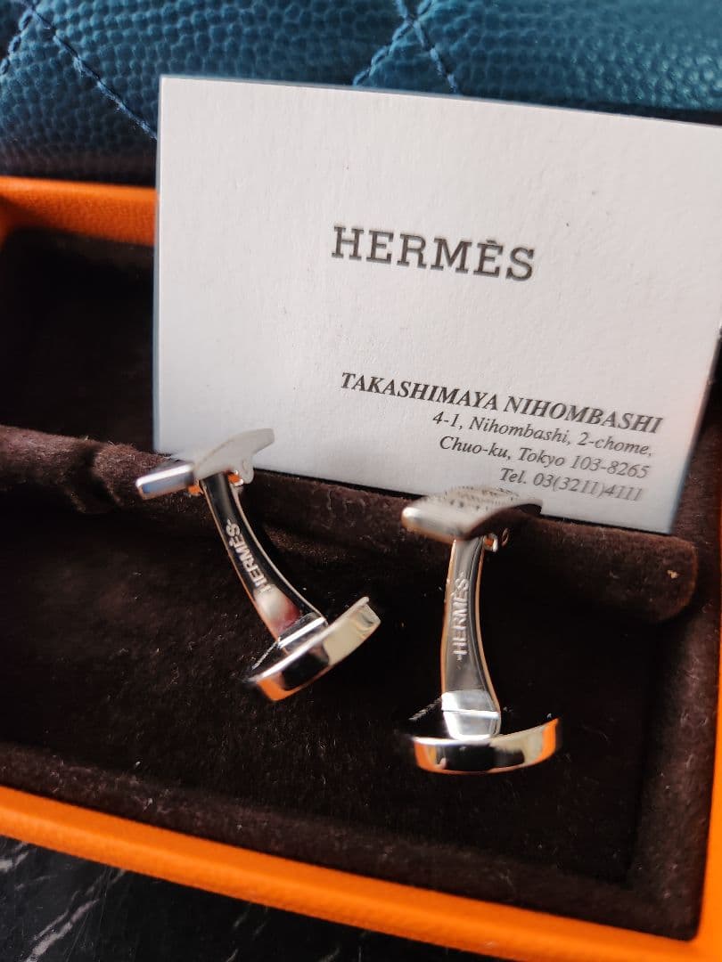 エルメス　HERMÈS カフスボタン　ロゴ入りカフリンクス ブラック　正規品