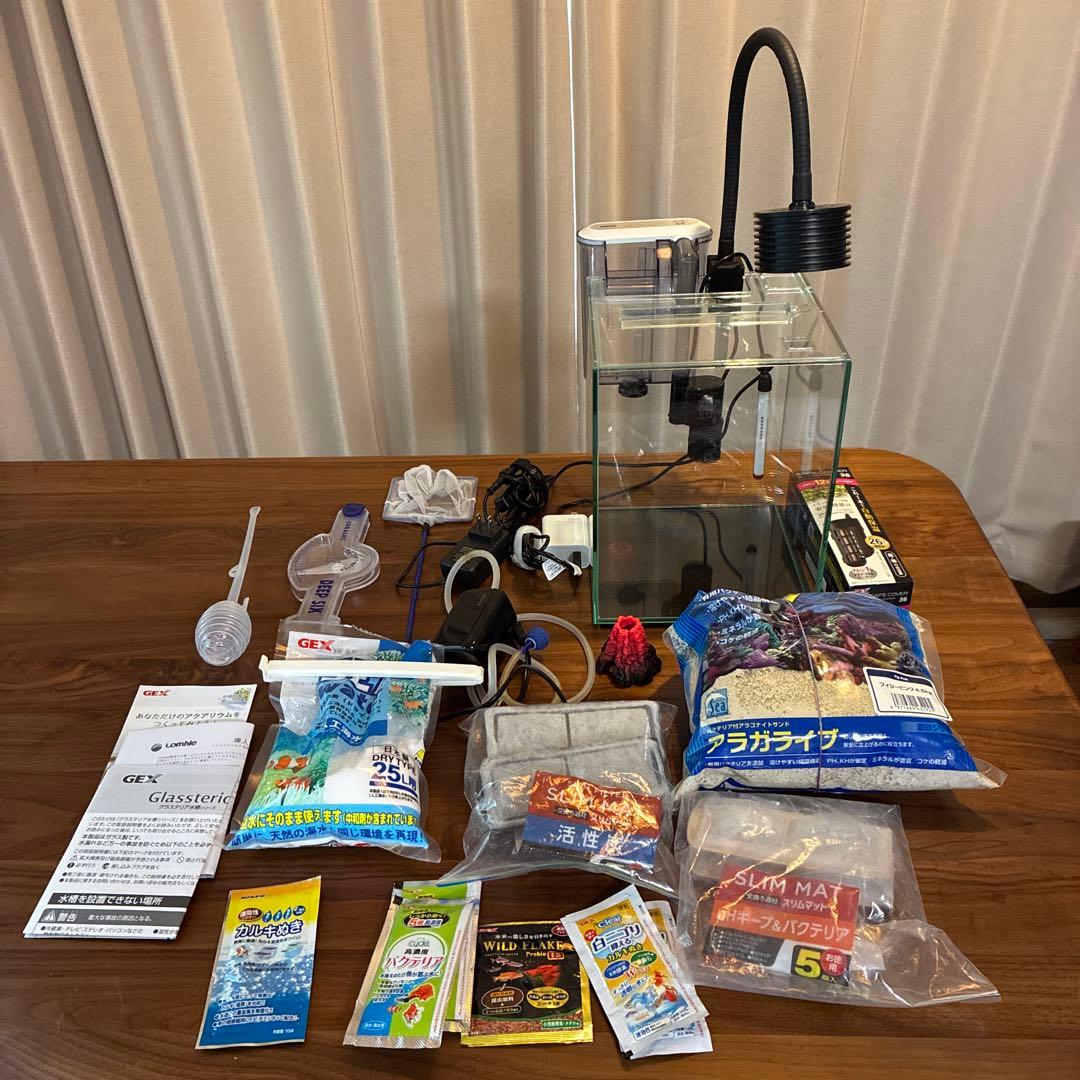 海水魚 ガラス水槽 セットライト•フィルター•飼育本付き