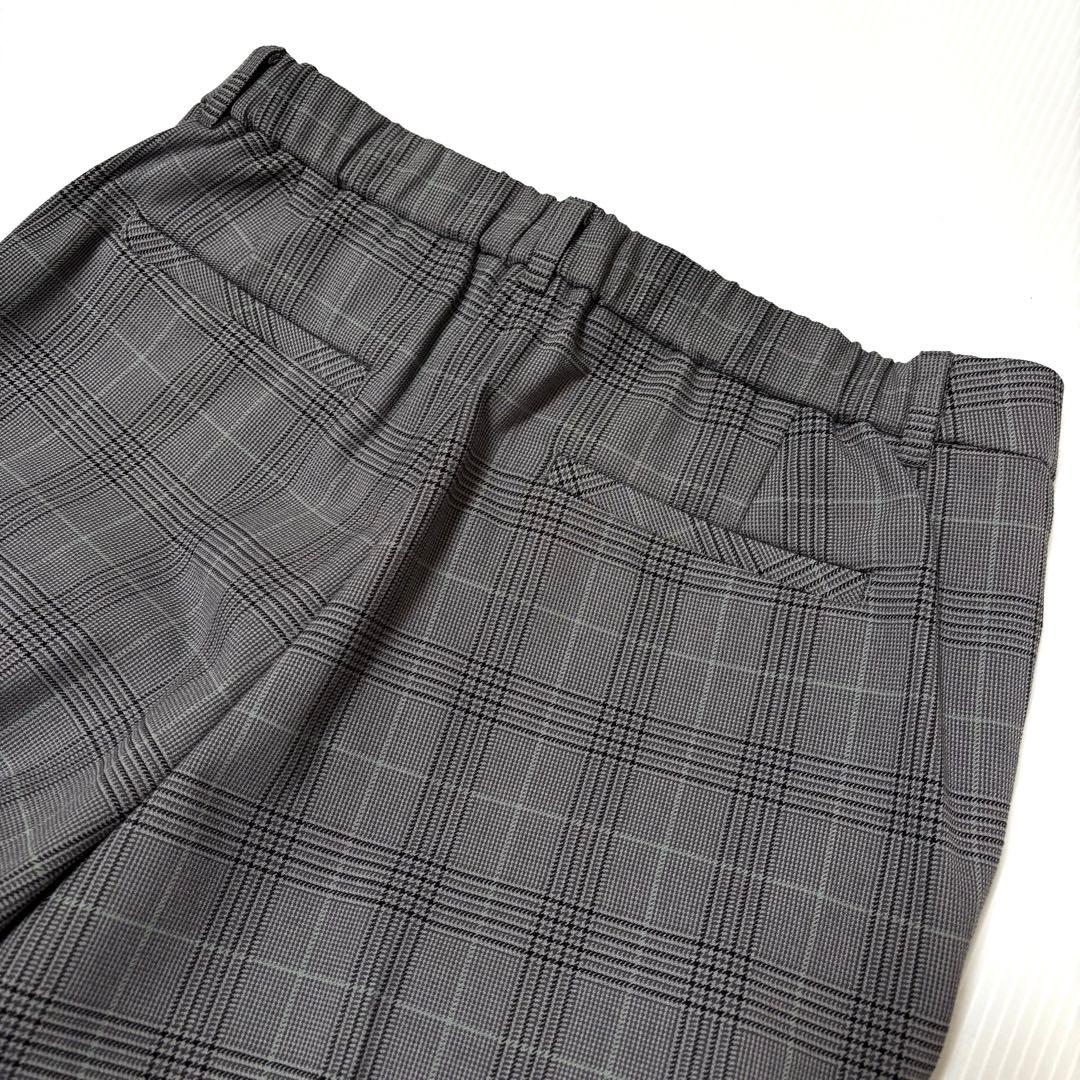 新品【アンタイトル】裏起毛　テーパードパンツ　グレー　チェック　ゴム