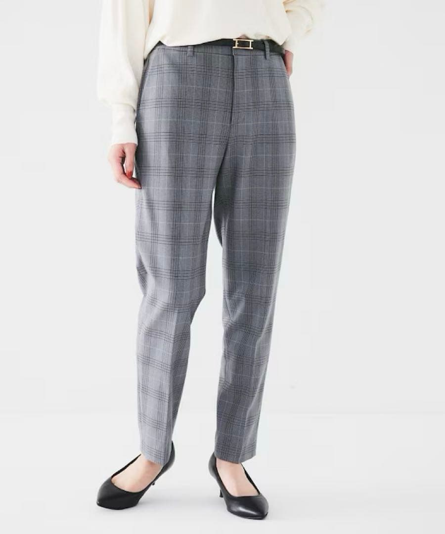 新品【アンタイトル】裏起毛　テーパードパンツ　グレー　チェック　ゴム