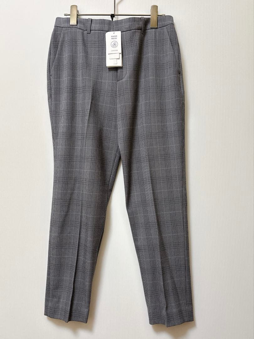 新品【アンタイトル】裏起毛　テーパードパンツ　グレー　チェック　ゴム