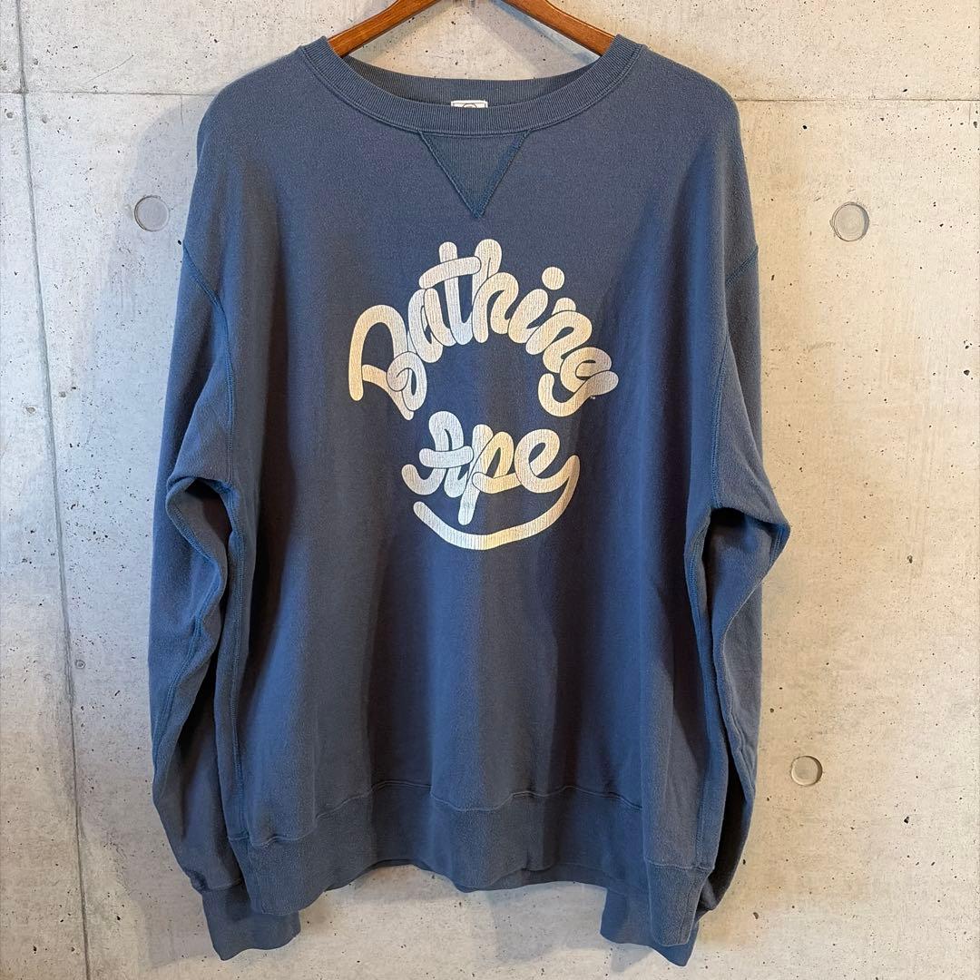【希少】A BATHING APE スウェット L ブルー 初期 猿ロゴ 裏原宿