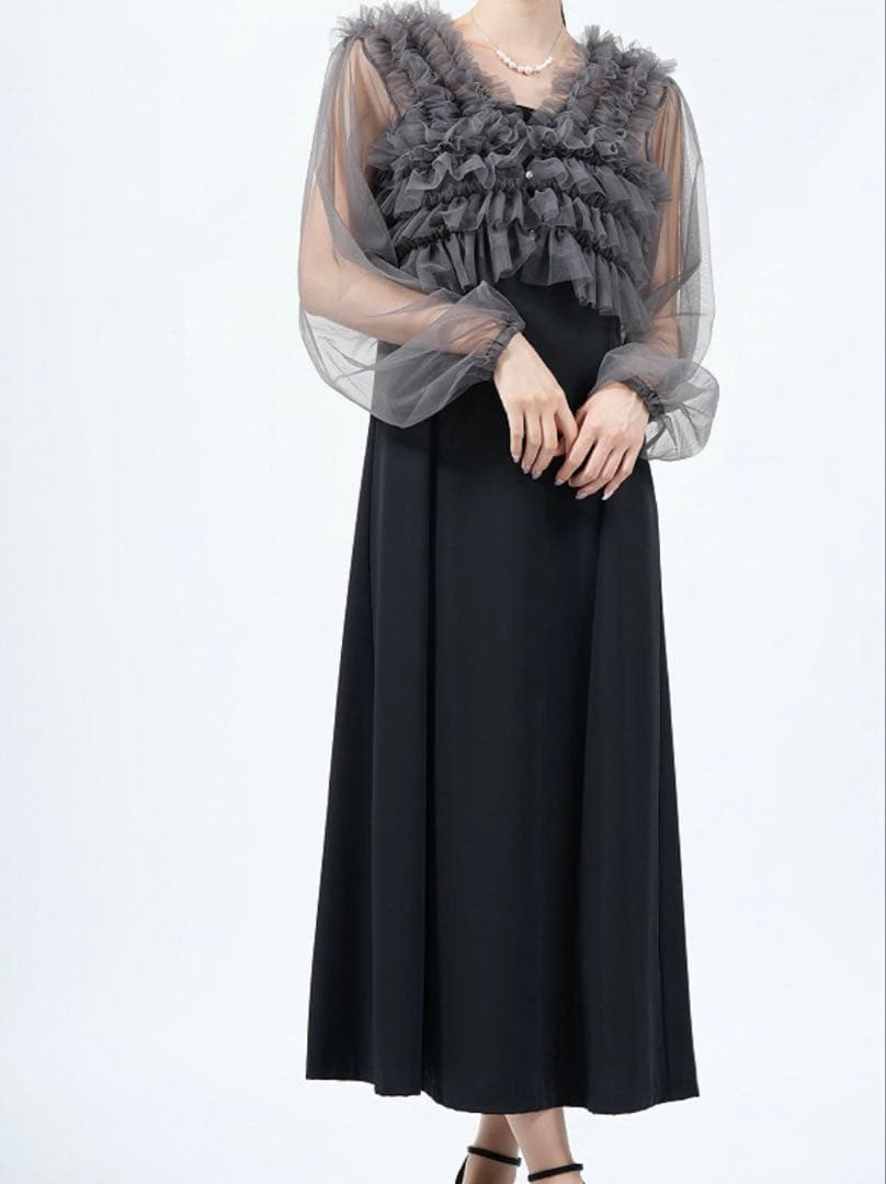 【新品未使用】DISCOATディスコートチュールフリルボレロ付きブラックドレス
