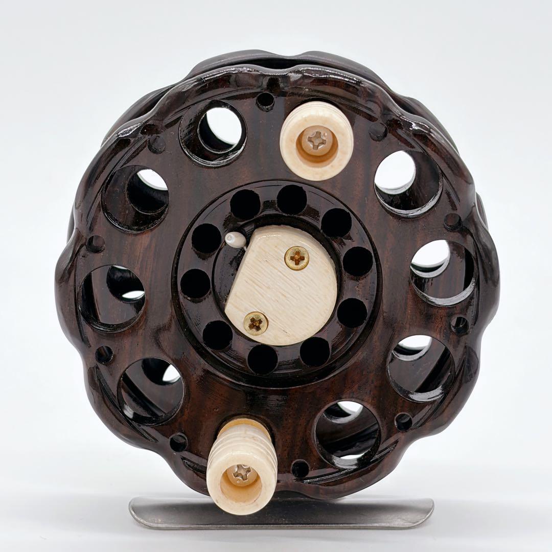 希少 重利作 タイコリール ヘチリール 木製 クラシック レトロ ダークブラウン