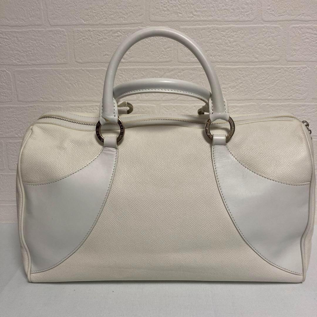 ブルガリ　ミニボストン　ホワイトカラー　レザー　リング　ハンドバッグ　白　高級