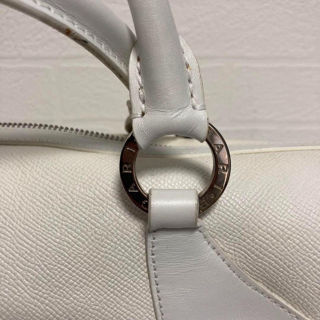 ブルガリ　ミニボストン　ホワイトカラー　レザー　リング　ハンドバッグ　白　高級