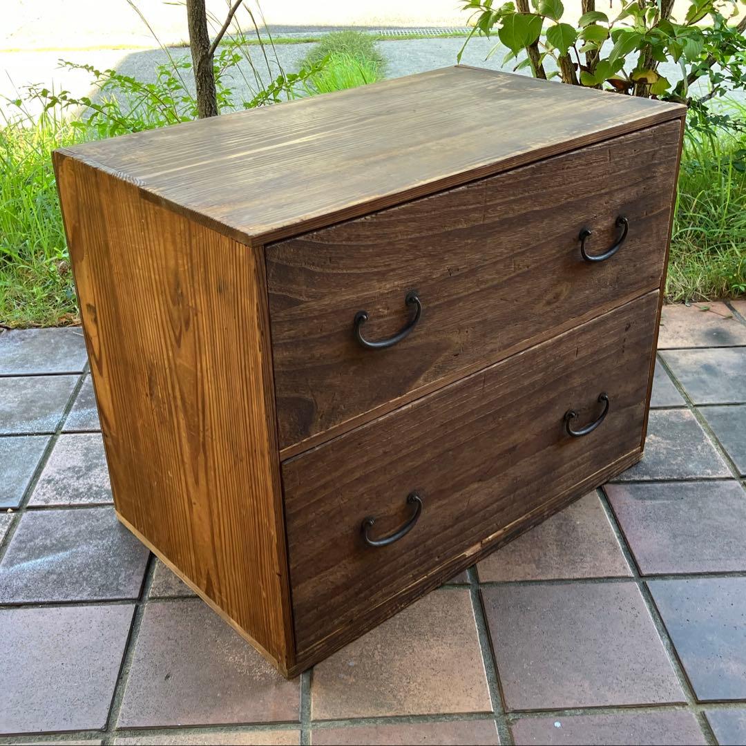 古い家具 和箪笥 木製タンス 時代物 2段引き出し 古民家 昭和レトロ