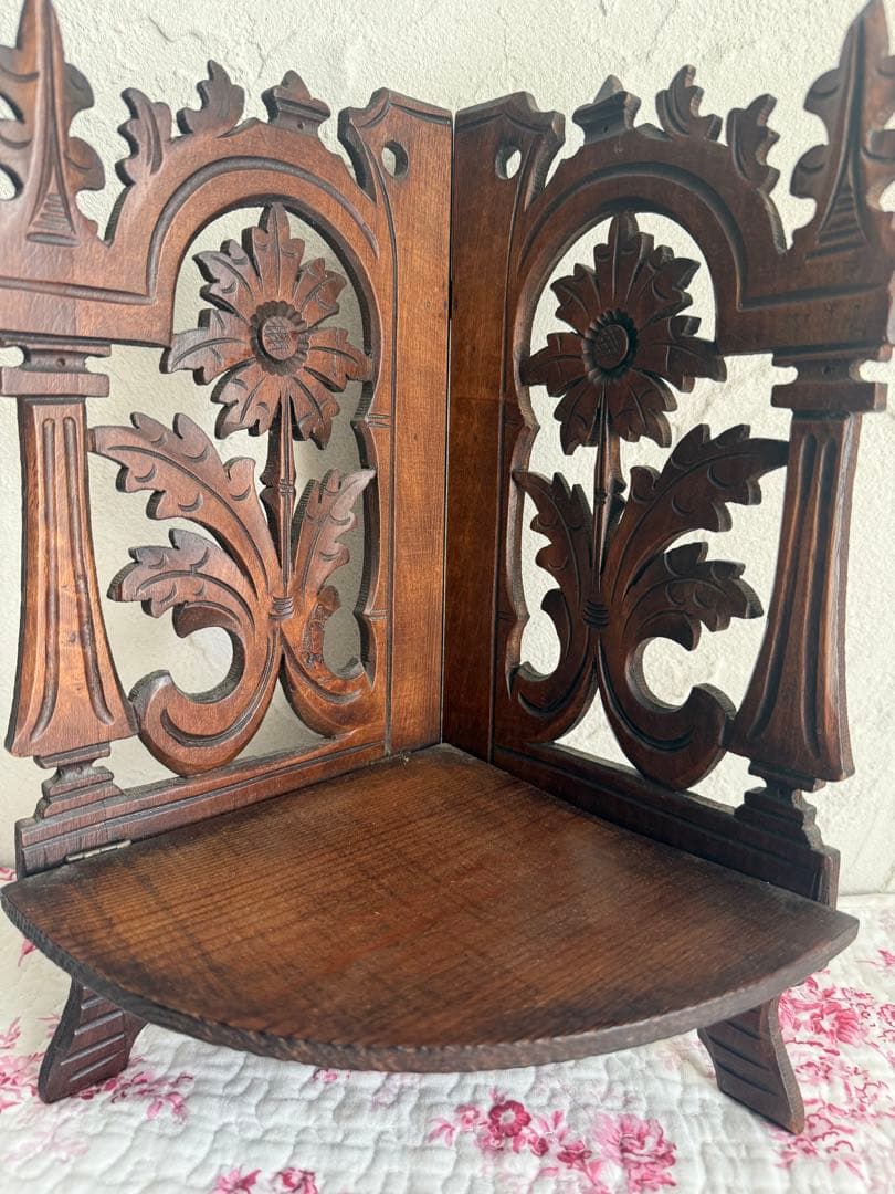 フランスアンティーク　木製コーナーシェルフ　折りたたみ式