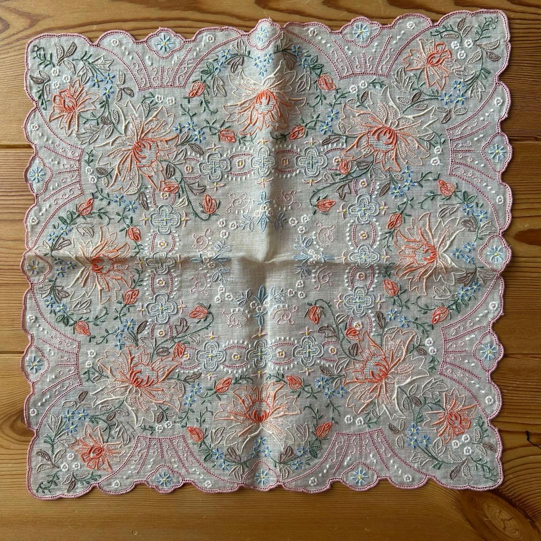 スワトウ 刺繍 ハンカチ 花柄　3枚セット