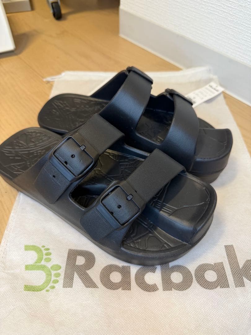 Racbaki イージーサンダル ラップ ブラック