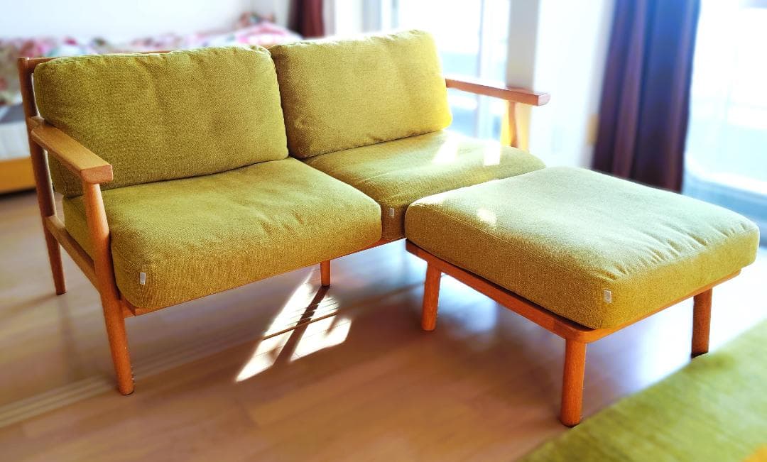 のり【送料込】【美品】オリーブグリーン 北欧テストのオットマン