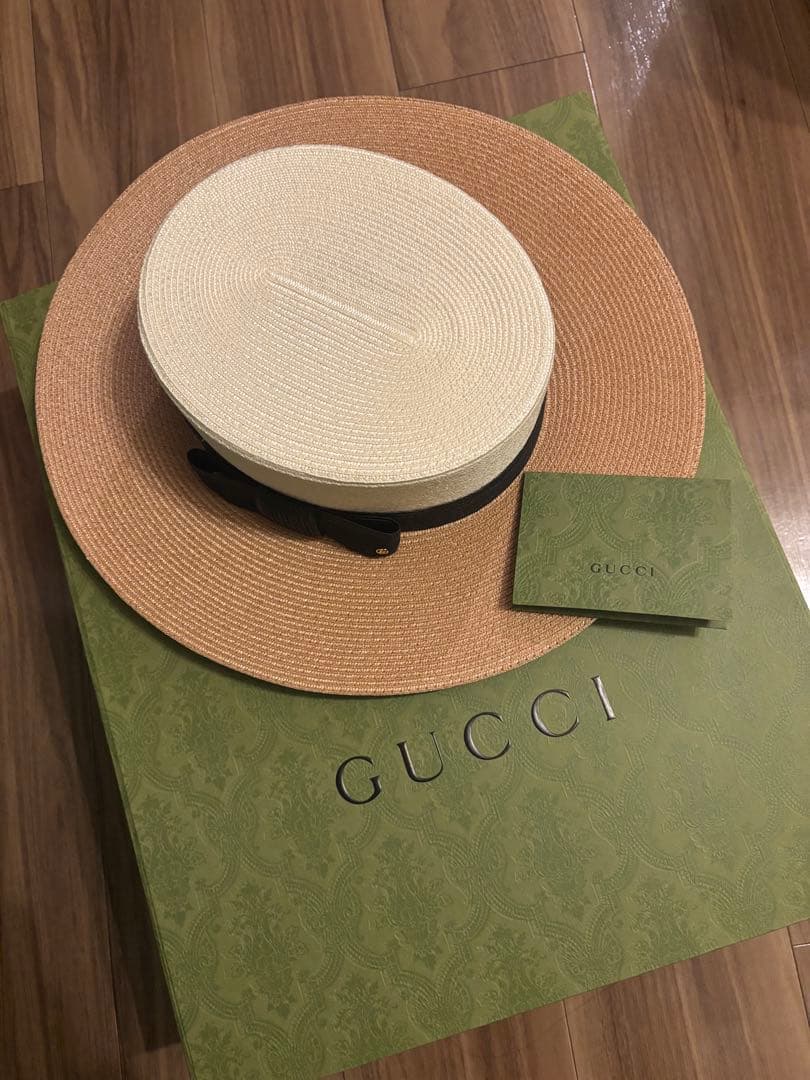 【タグ付き:箱付き#追記あり】GUCCI 麦わら帽子 バイカラー ストローハット
