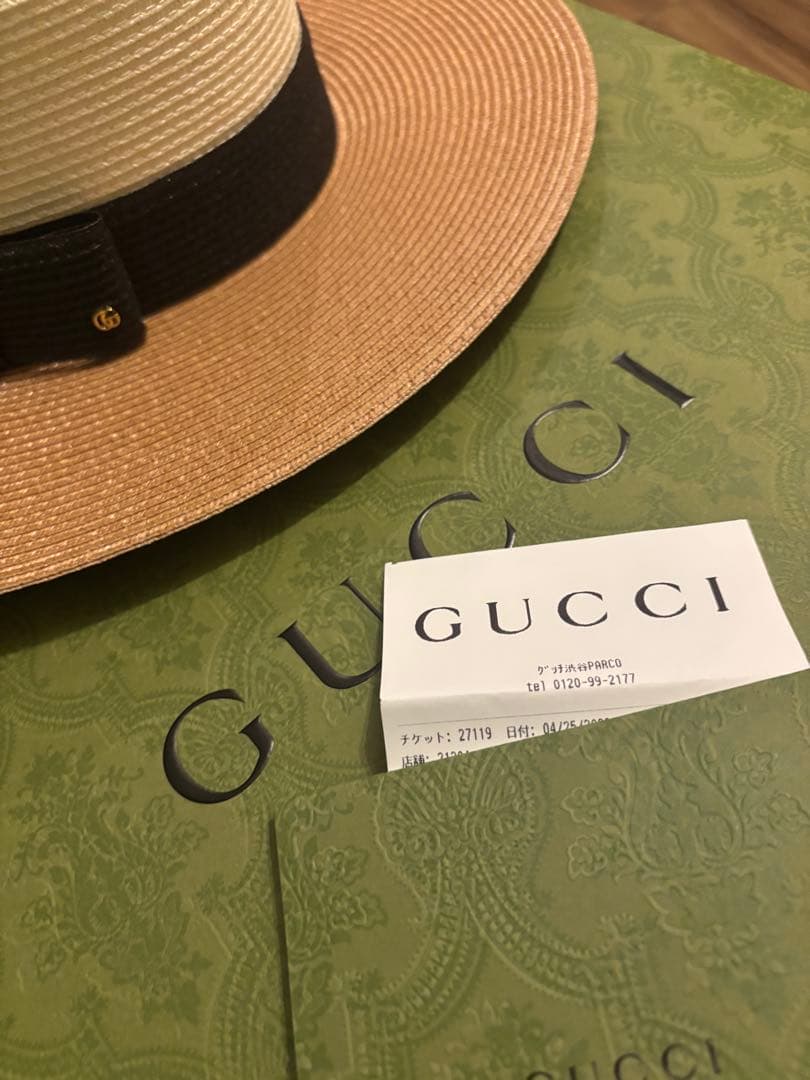 【タグ付き:箱付き#追記あり】GUCCI 麦わら帽子 バイカラー ストローハット