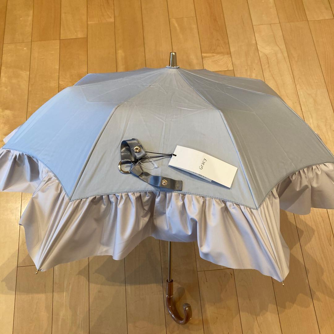 グレイシー　晴雨兼用フリルたっぷり　日傘　シルバーグレー