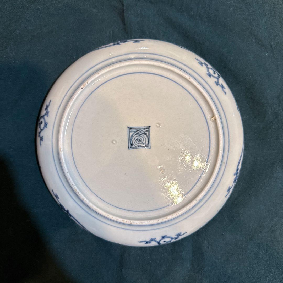 古伊万里　染付　花唐草　中皿　無傷完品　元禄期