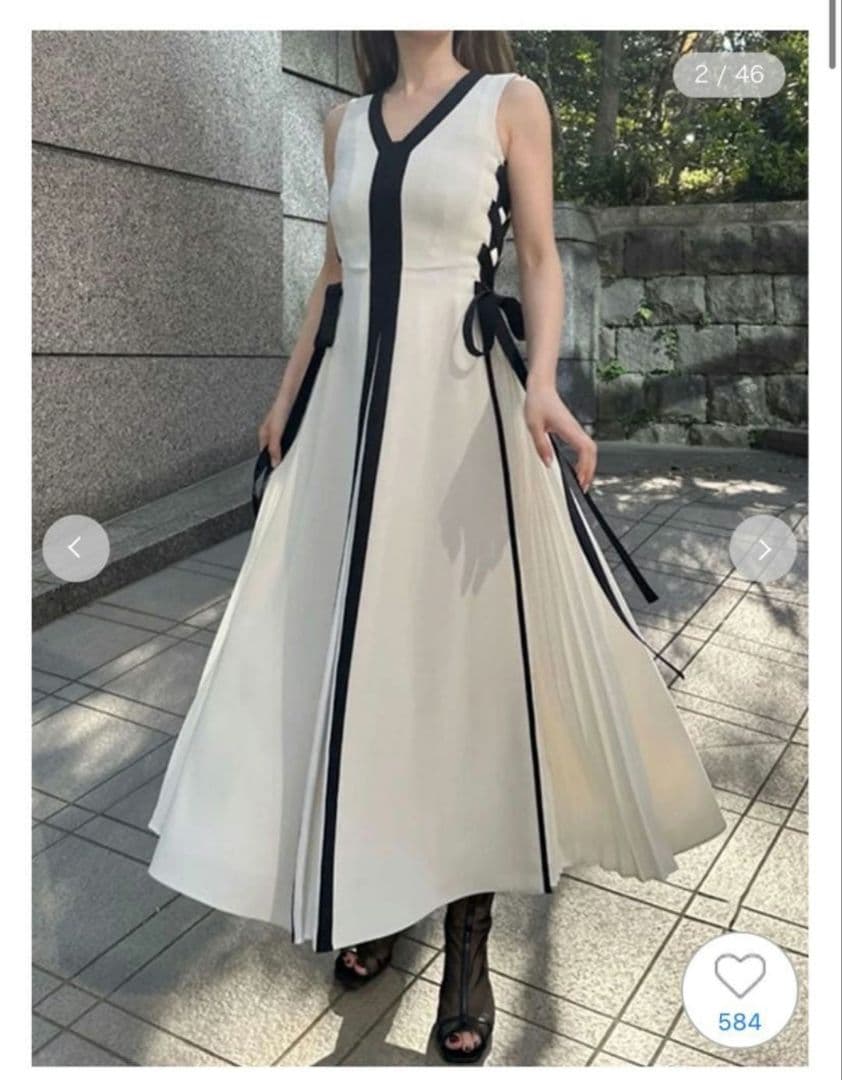 snidel サイドプリーツバイカラーワンピース S