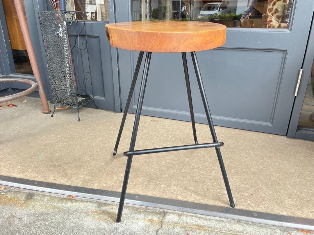 B7106【無垢×アイアン】ラウンドスツール アイアンスツール