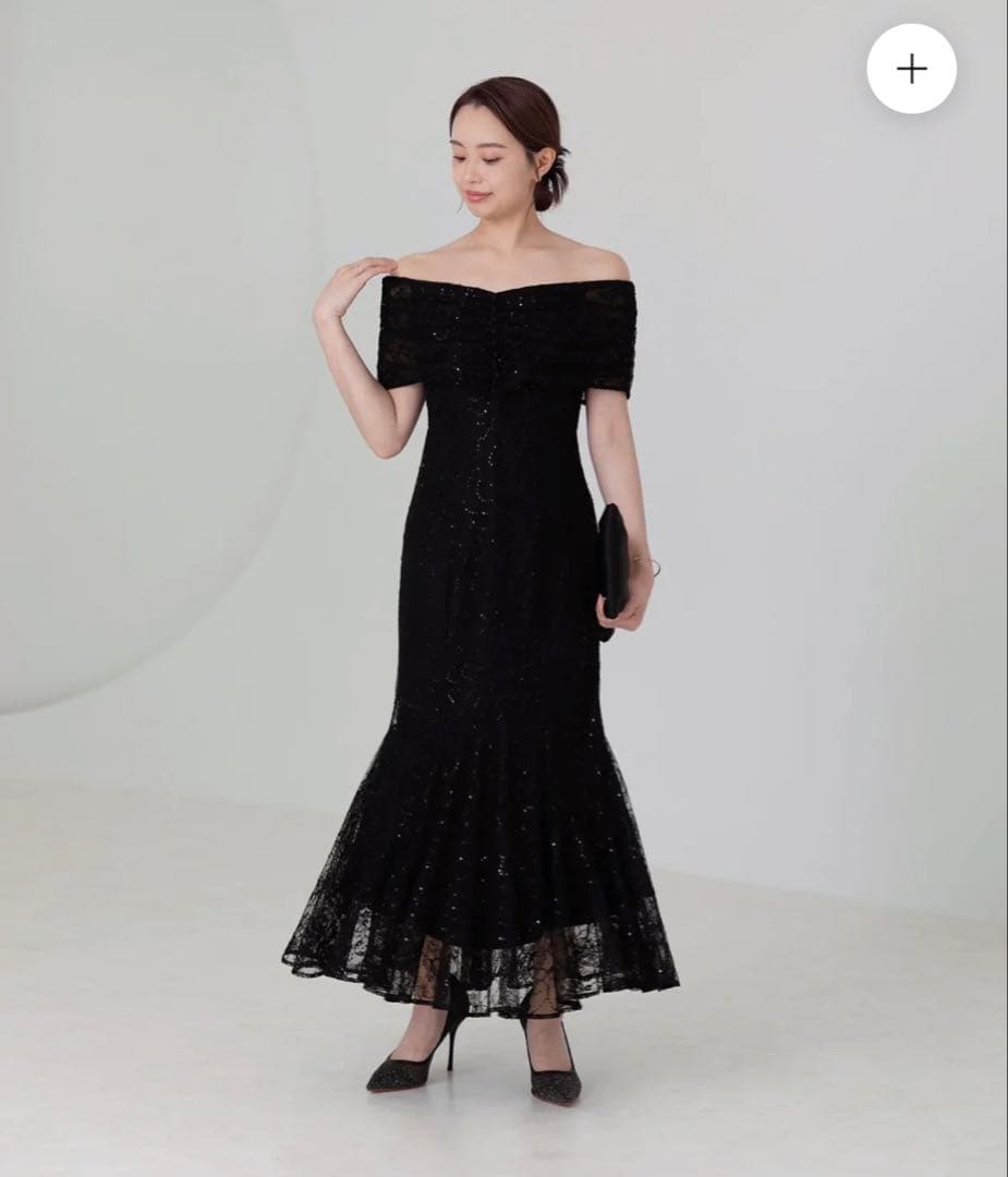 Leja 2wayレース花柄オフショルダーマーメイドワンピースドレス　黒　結婚式