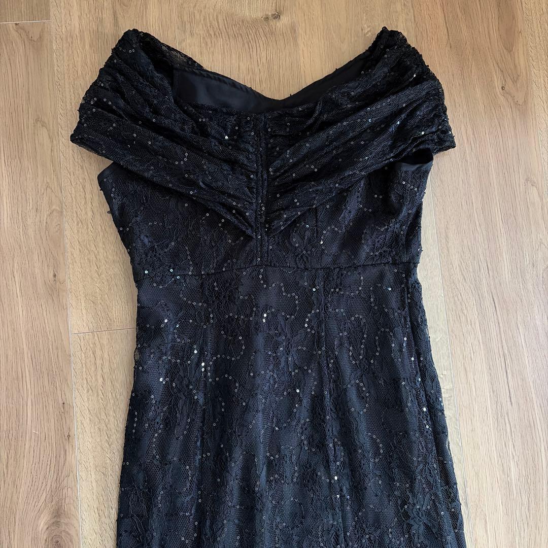 Leja 2wayレース花柄オフショルダーマーメイドワンピースドレス　黒　結婚式