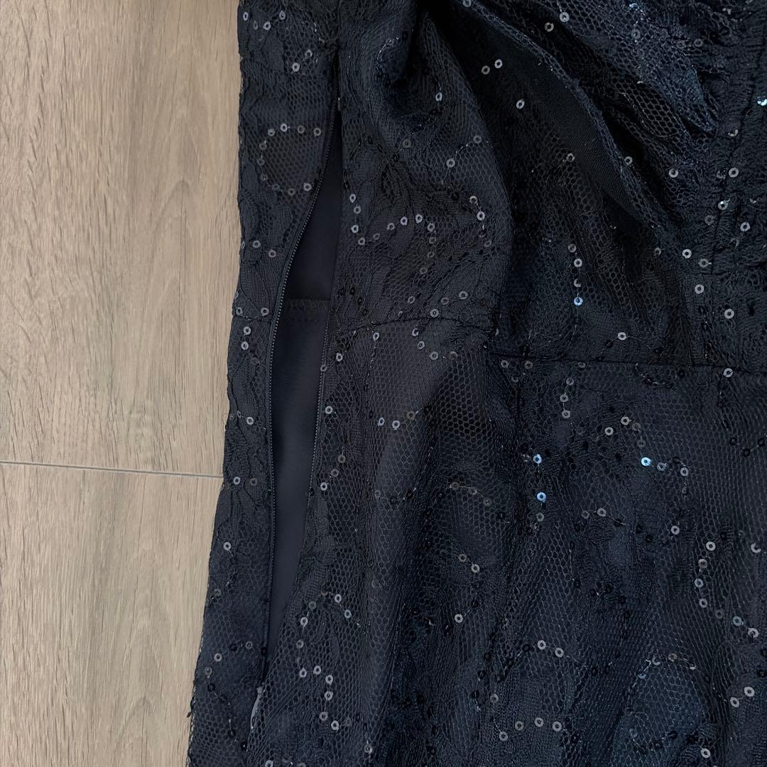 Leja 2wayレース花柄オフショルダーマーメイドワンピースドレス　黒　結婚式